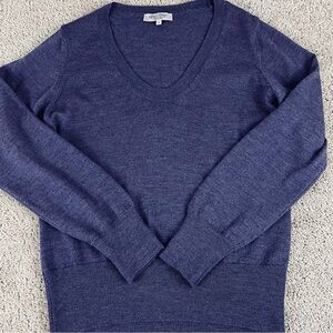 Linea Donna Sweater Women Large Blue V Neck Fine Merino Wool Italy Knit E299